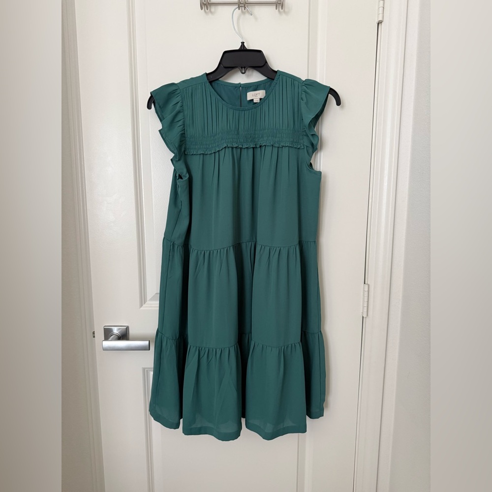Ann Taylor Factory Teal Ruffled Tiered Sleeveless Dress